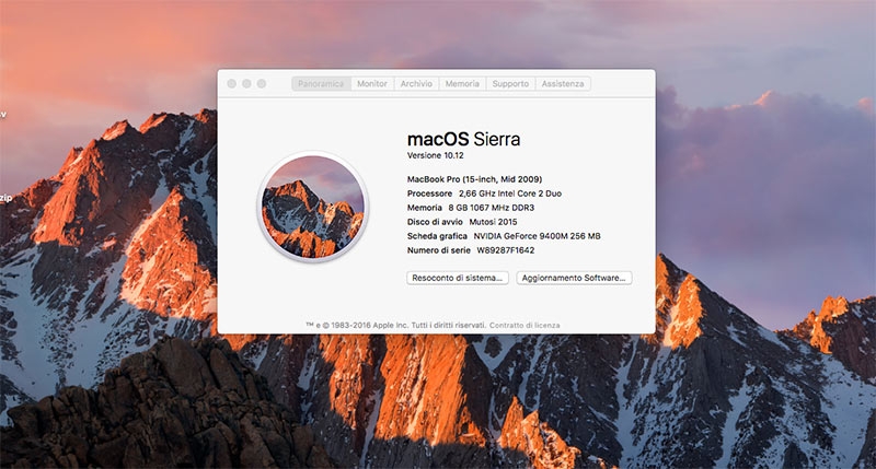 installare macOS Sierra su MacBooK Pro 2009